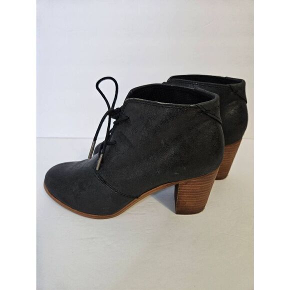 TOMS heeled tie up black booties.  Size W9. - Picture 3 of 7